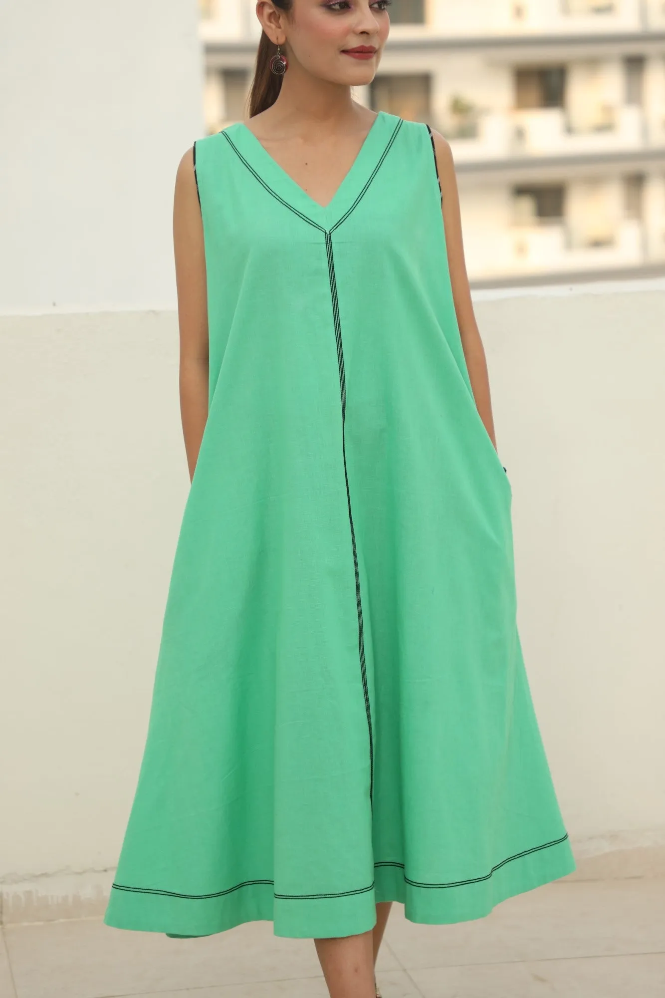 Sleeveless A-line Dress-Mint Green