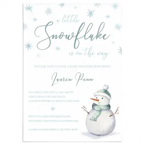 Snowflake Baby Shower Invitation Download Winter Boy