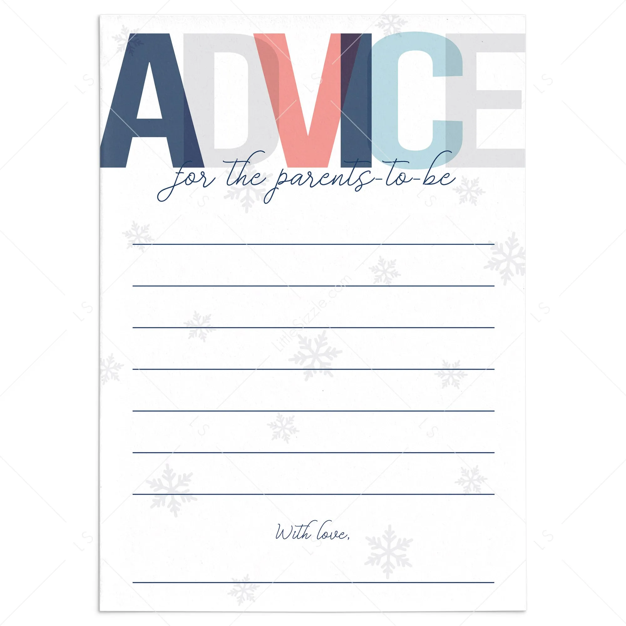 Snowflake Shower Advice for the Parents-To-Be Printable