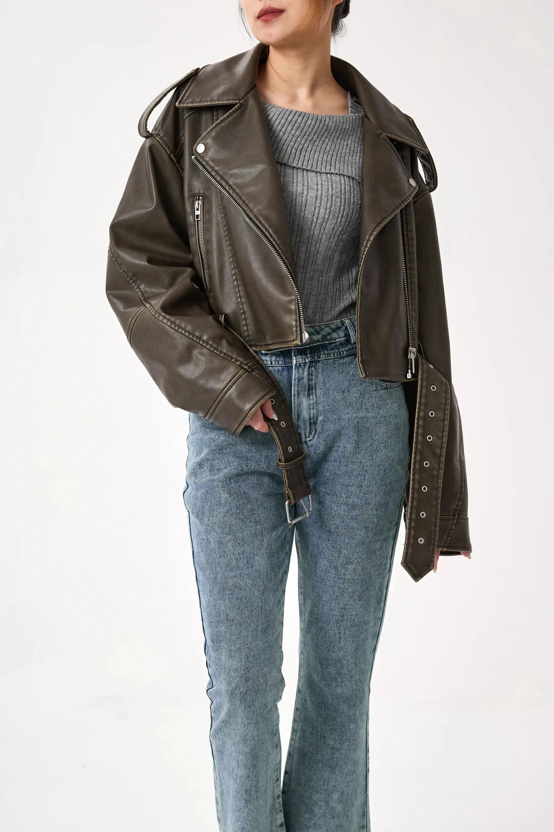 Sophia Cropped Biker Jacket | Vintage & Stylish