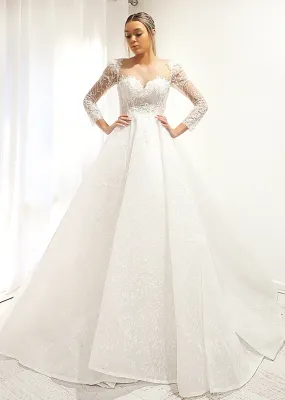 Sparkling white long sleeves princess dress