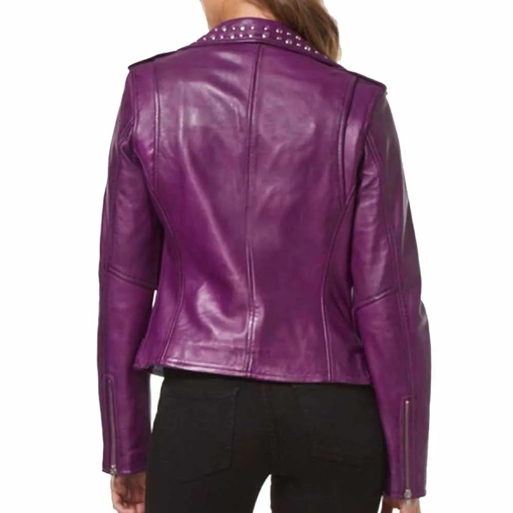 Studded Leather Purple Biker Jacket