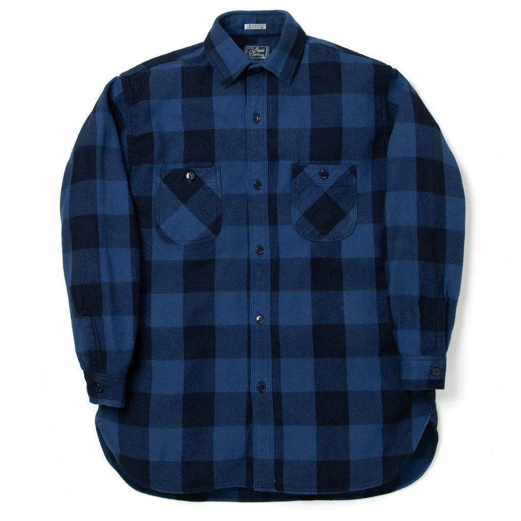 Studio D'Artisan Heavyweight Check Flannel Shirt (Navy)