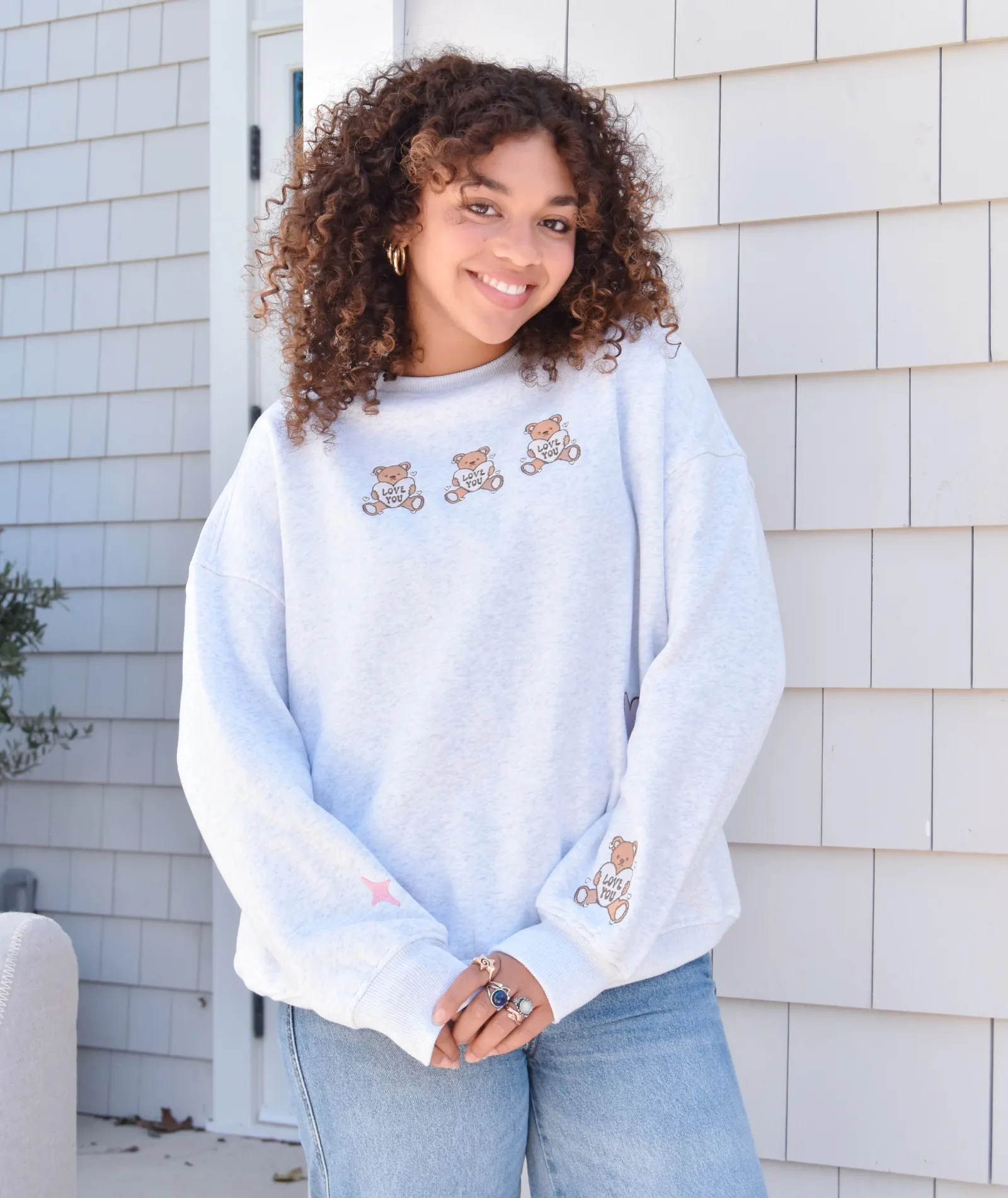 Sunkissed Coconut Juniors Embroidered Teddy Bear Sweatshirt