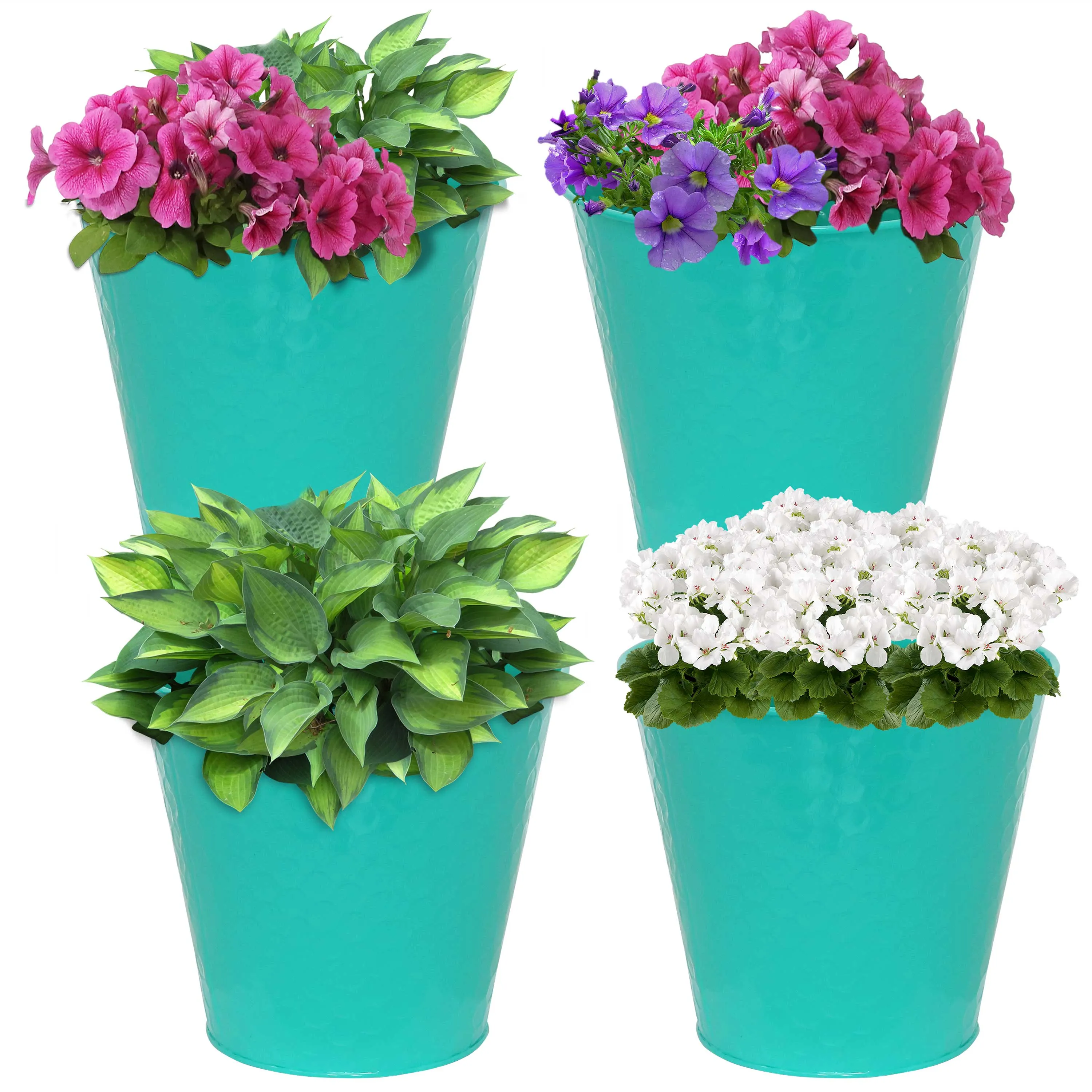 Sunnydaze Galvanized Steel Buckets with Hexagon Pattern - Set of 4