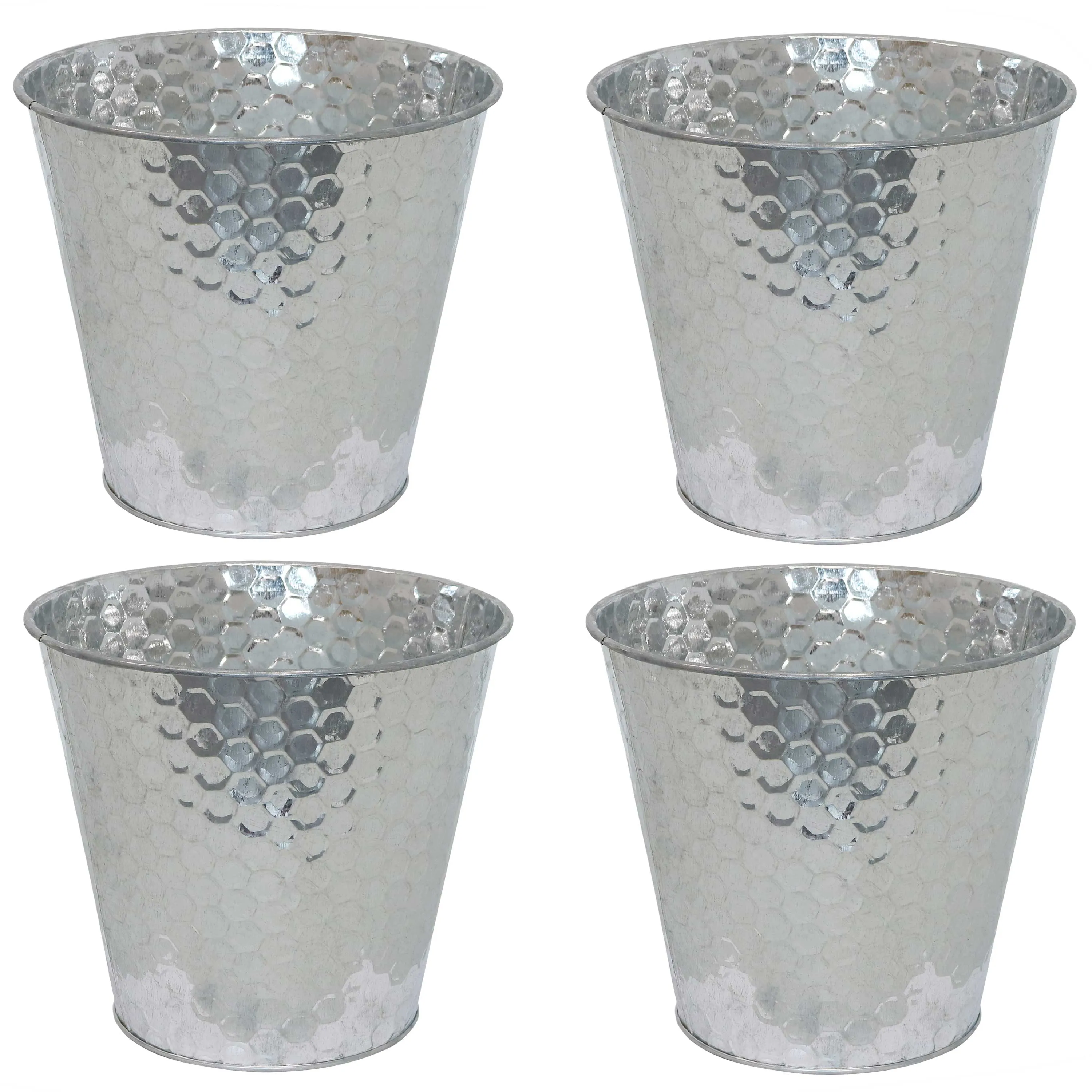 Sunnydaze Galvanized Steel Buckets with Hexagon Pattern - Set of 4