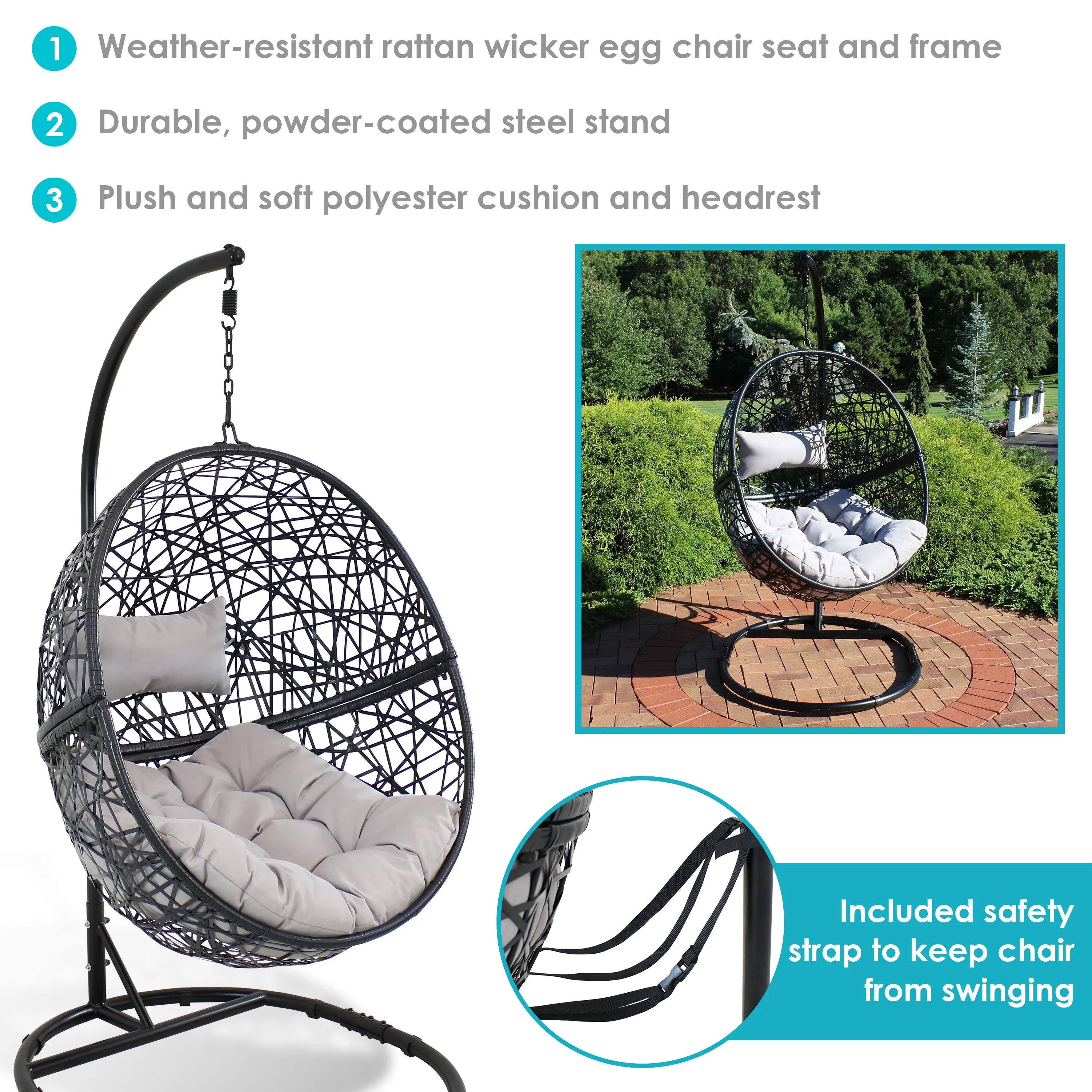 Sunnydaze Jackson Outdoor Hanging Egg Chair Chair with Stand