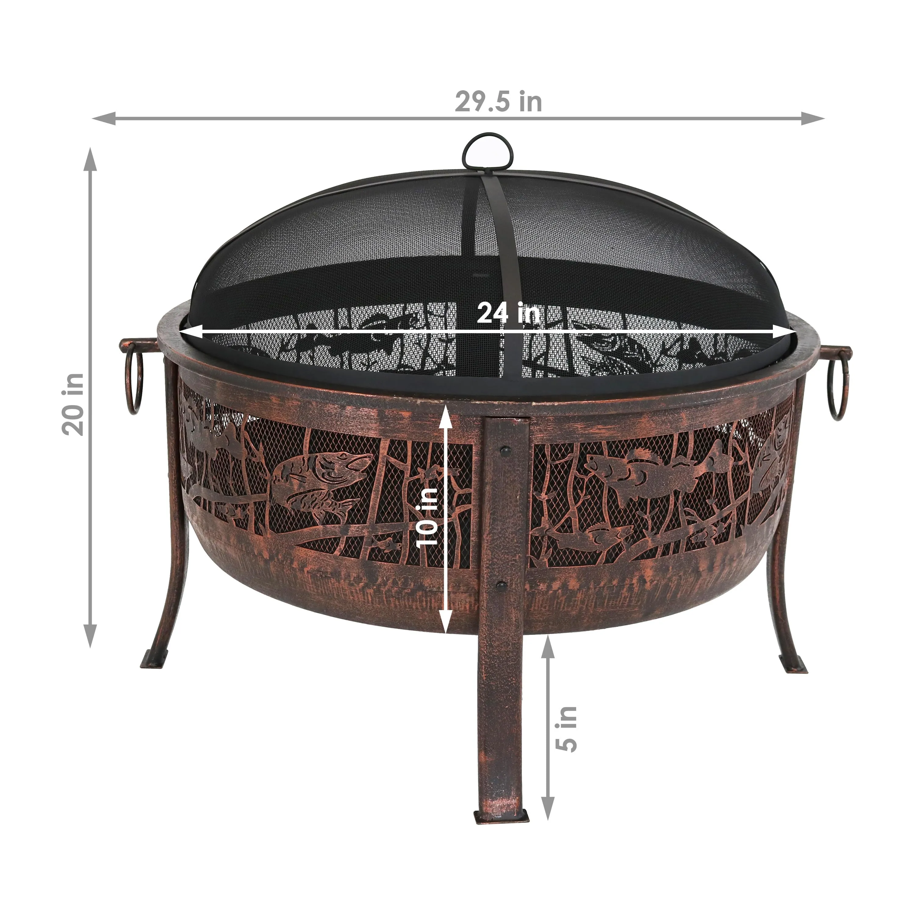 Sunnydaze Northwoods Fishing Fire Pit with Spark Screen - 30" Diameter