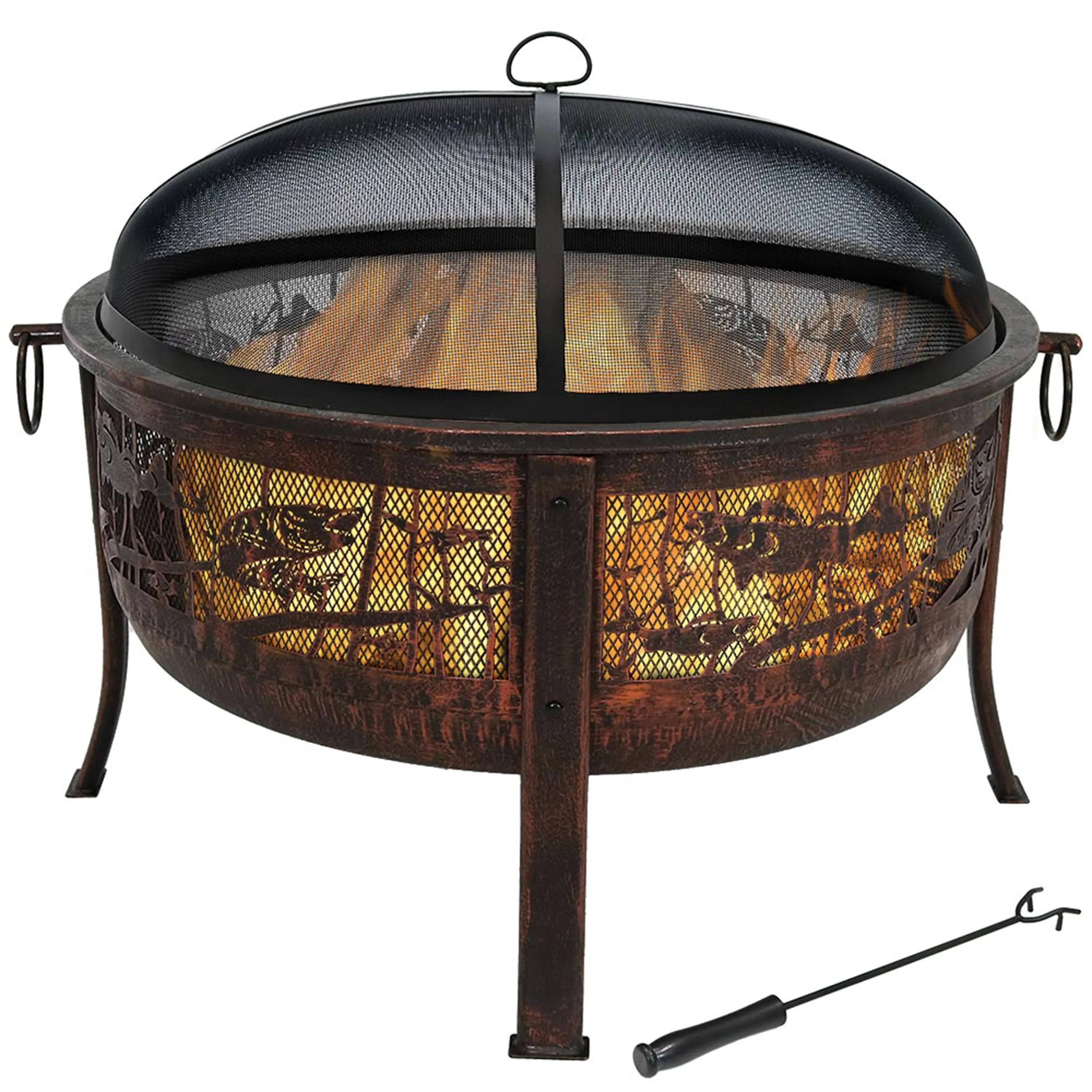 Sunnydaze Northwoods Fishing Fire Pit with Spark Screen - 30" Diameter