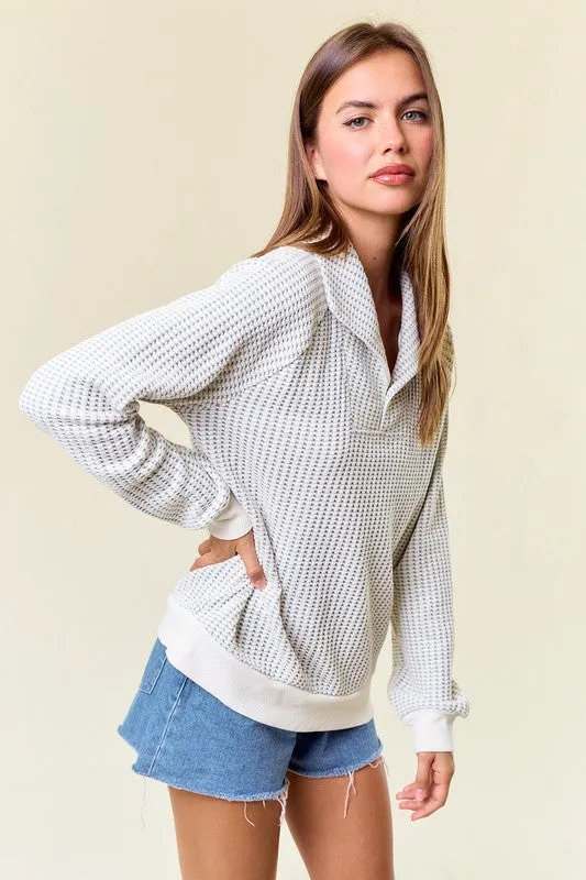 Talia Two Tone Collared Sweatshirt - 2 Colors!