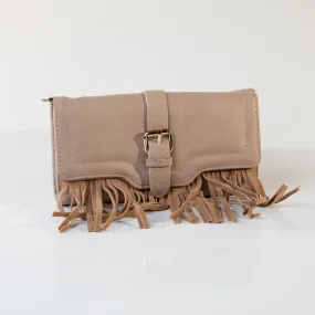 TGB Fringe Foldover Wallet - Beige