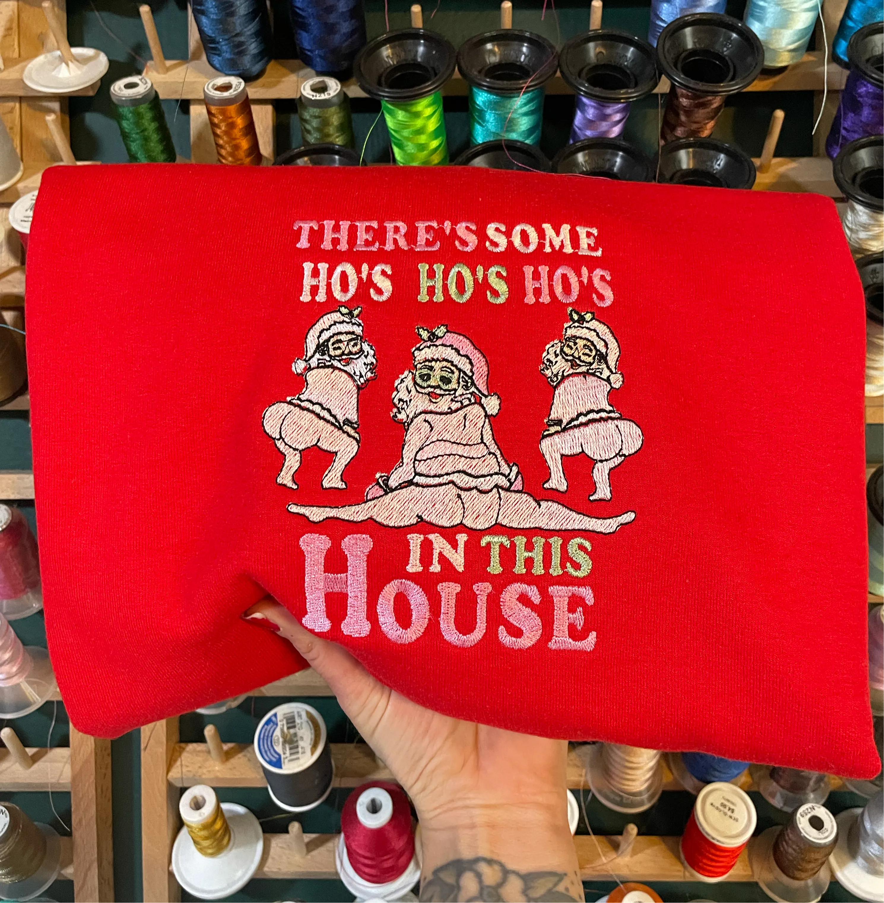 There's Some Ho Ho Ho's In This House Embroidered Crewneck Sweatshirt