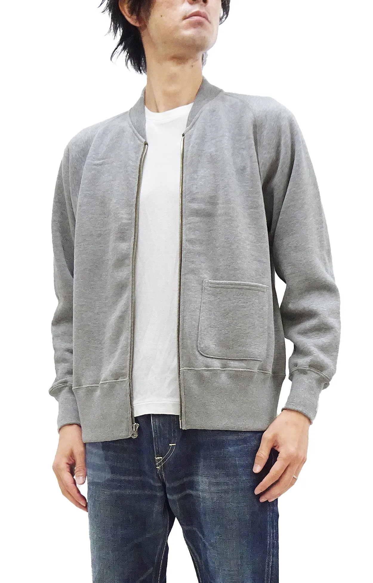 TOYS McCOY Plain Zip-Up Sweatshirt Men's No Hood Full Zip Sweatshirt with Rib Panel TMC2378 021 Ash-Gray