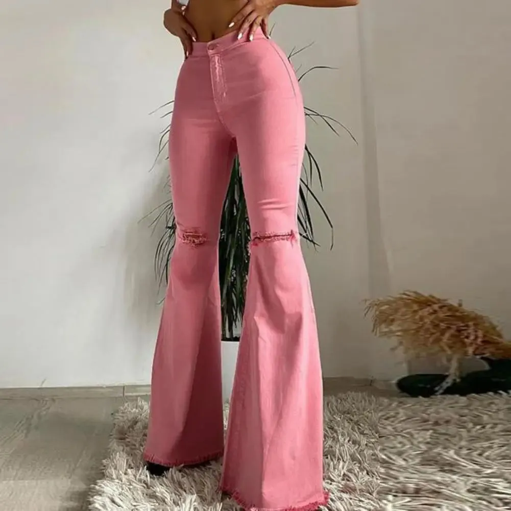 Trendy Ripped Flared Fringed Pants