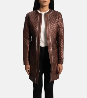 Trudy Lane Quilted Maroon Women's Leather Coat