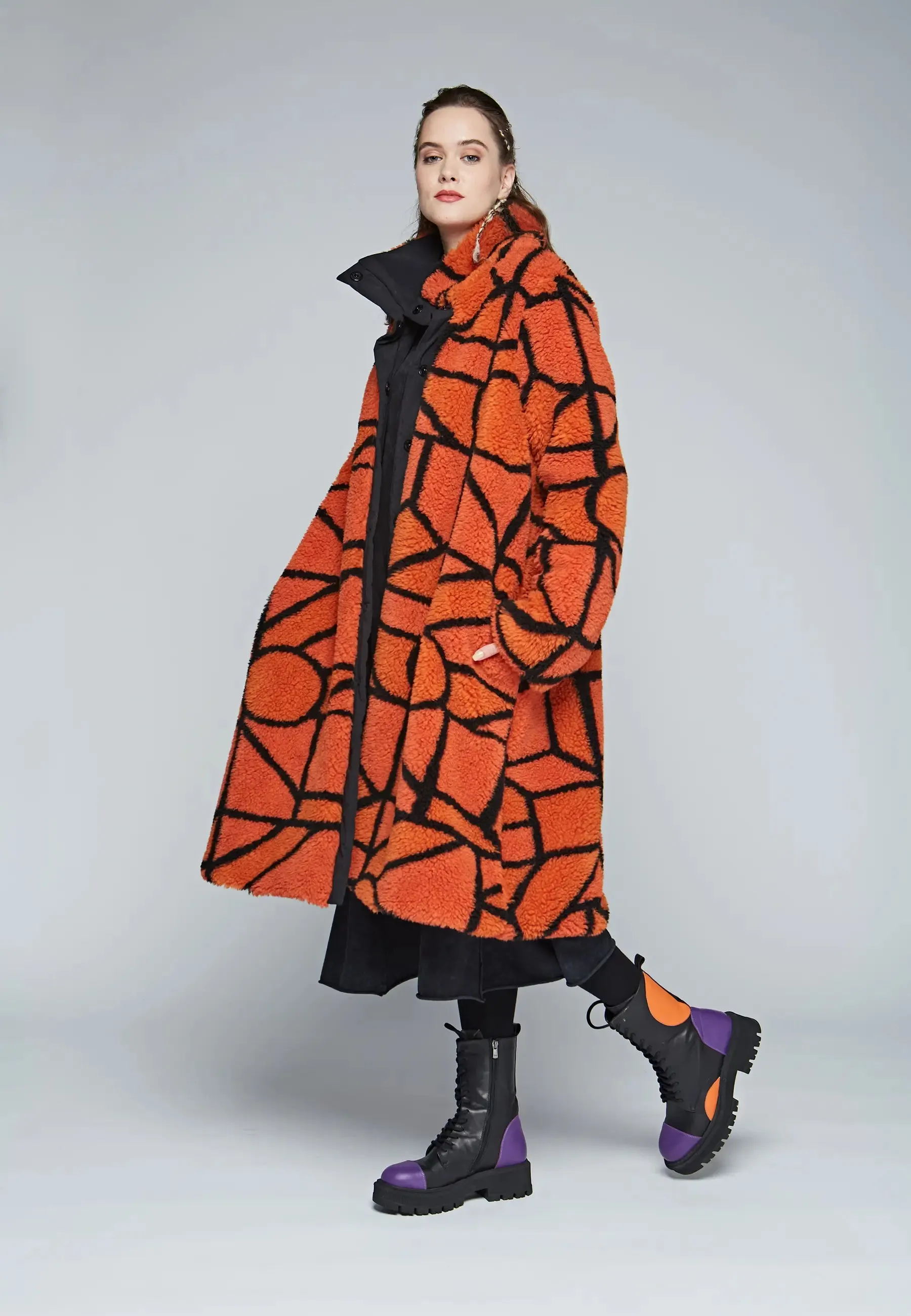 TWIST Long, printed, reversible teddy coat