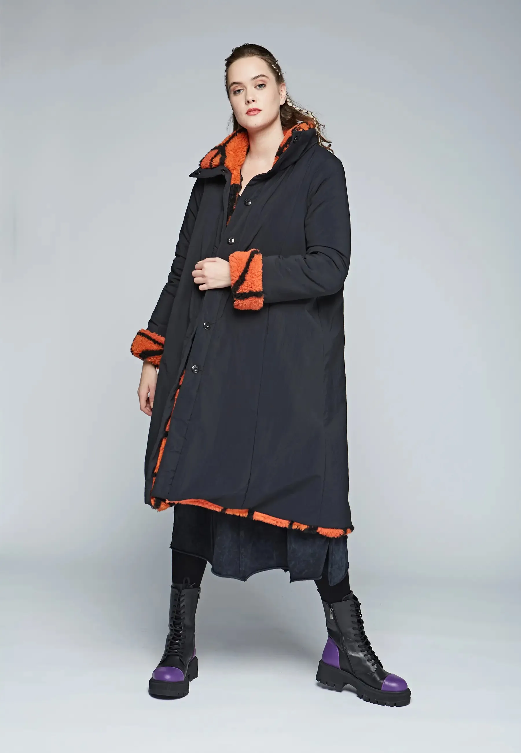 TWIST Long, printed, reversible teddy coat
