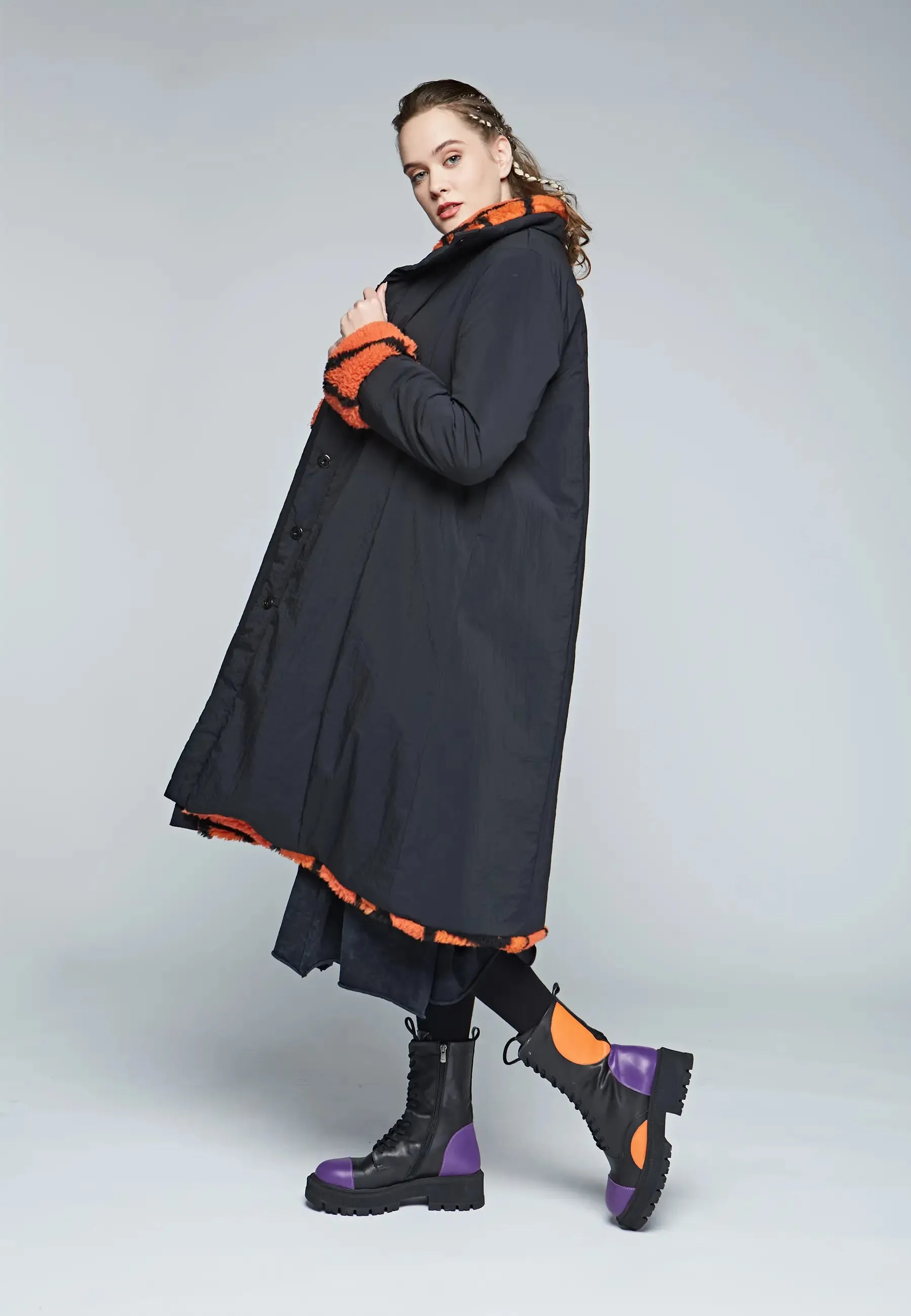 TWIST Long, printed, reversible teddy coat