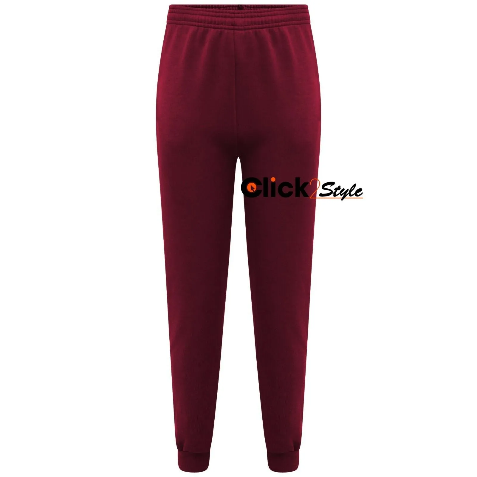 Unisex Boys Girls Fleece PE Gym School Jogging Bottoms Trousers Joggers Pants -Maroon / Wine