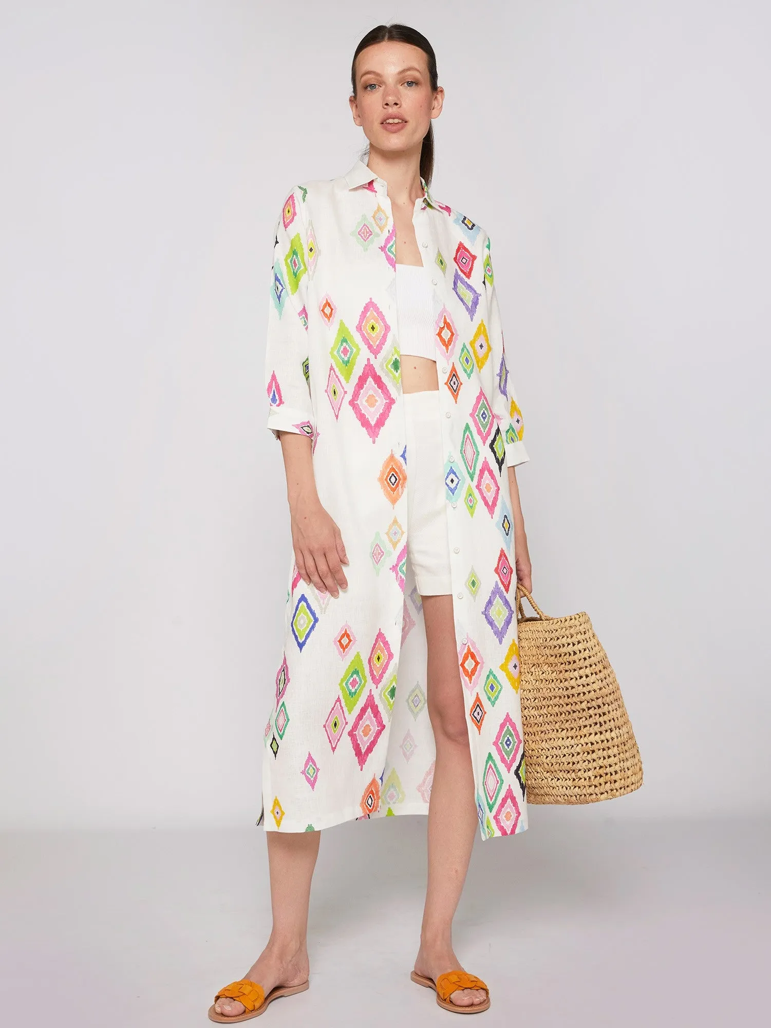 Vilagallo Pure Linen Diamond Ikat Antonella Dress