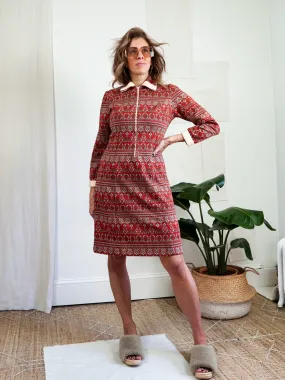 Vintage Brick Red Ikat Dress