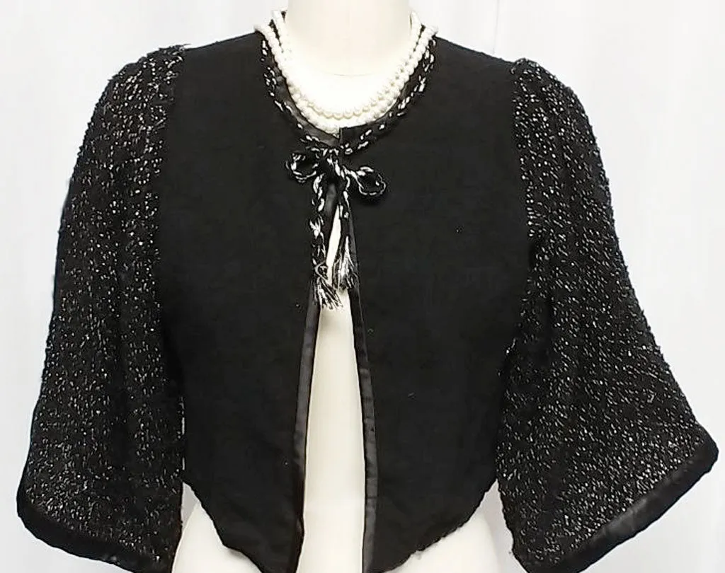 *VINTAGE PEGGY HARDING ORIGINAL BLACK & SPARKLY SILVER EVENING JACKET - PERFECT OVER DRESSES OR WITH JEANS