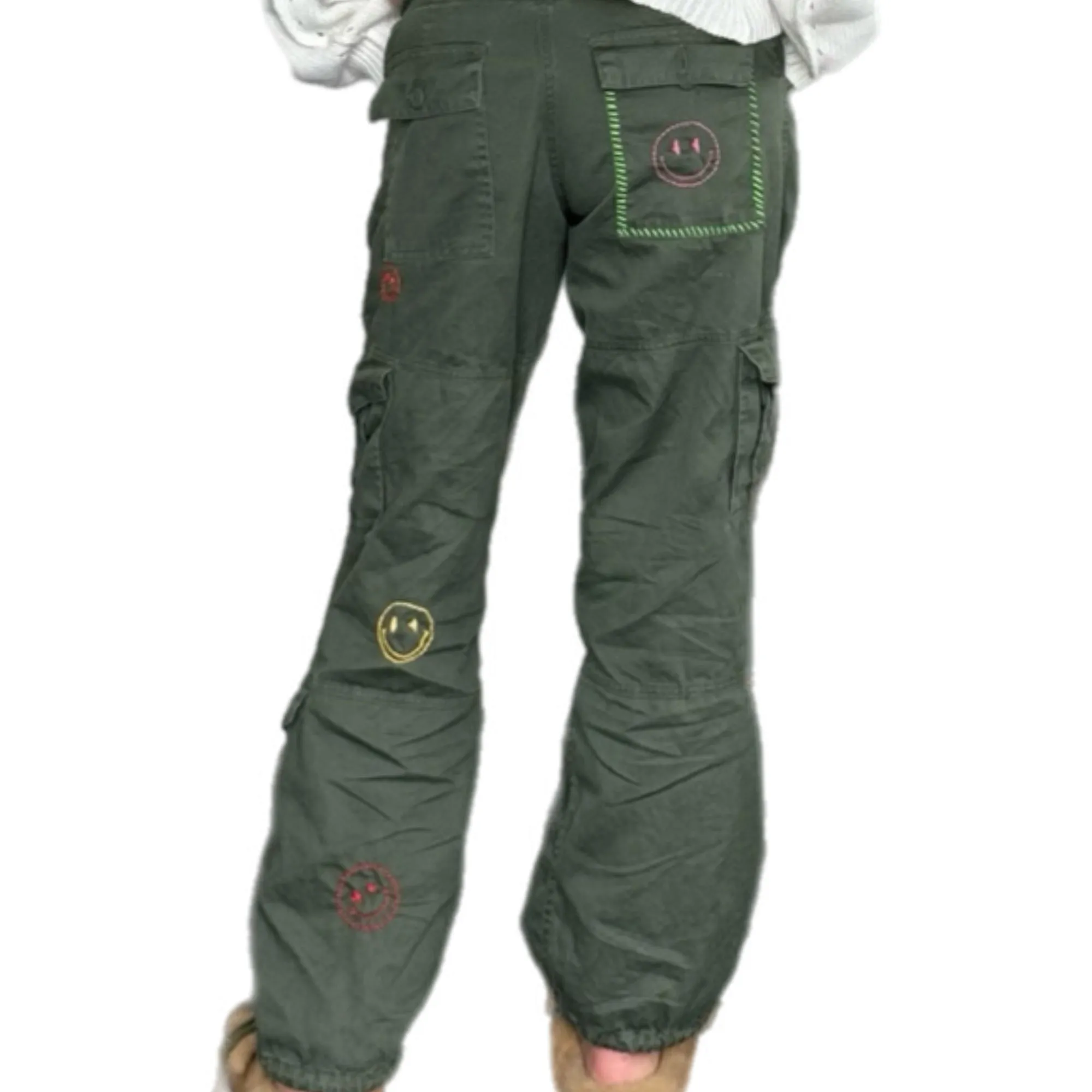 Vintage Smiley Embroidery Multi Army Pants