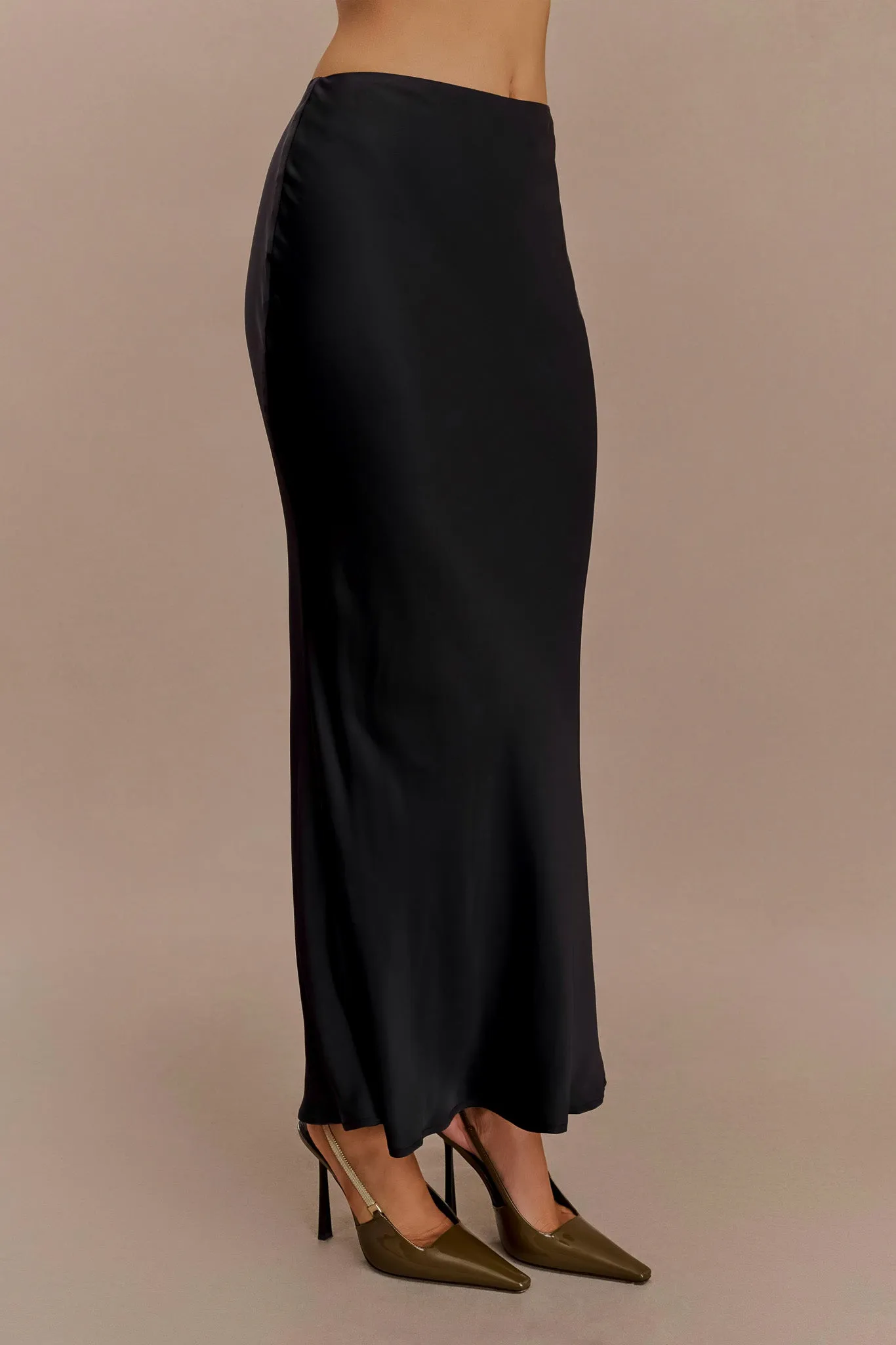 Viviana Satin Maxi Skirt - Black