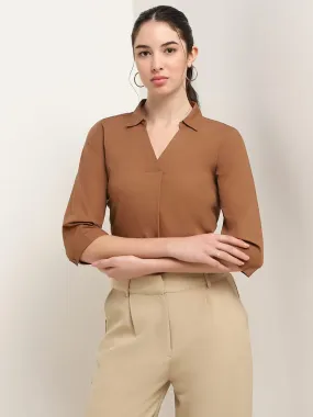 Wardrobe Brown Solid Cotton Top