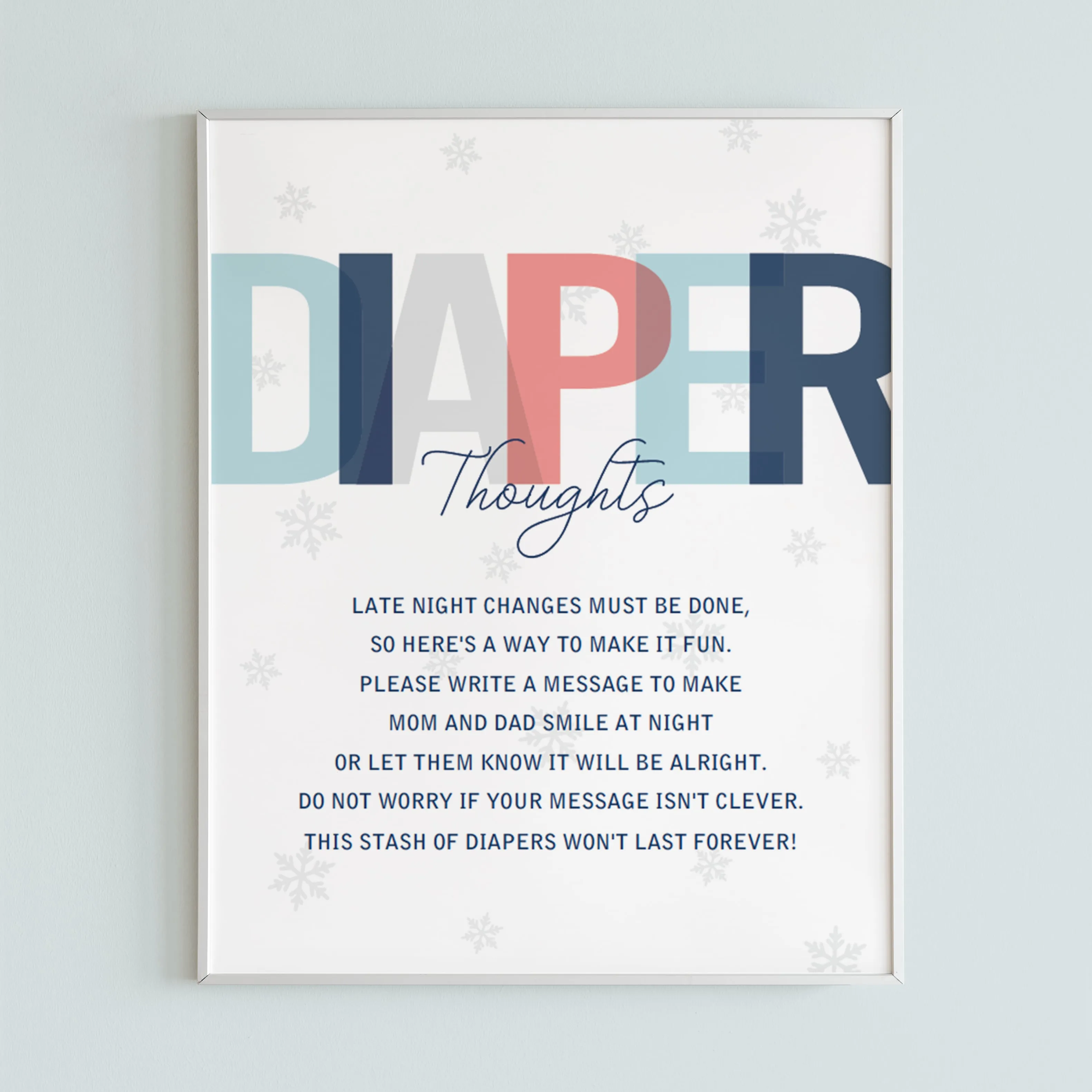 Winter Baby Shower Activity Diaper Thoughts Sign