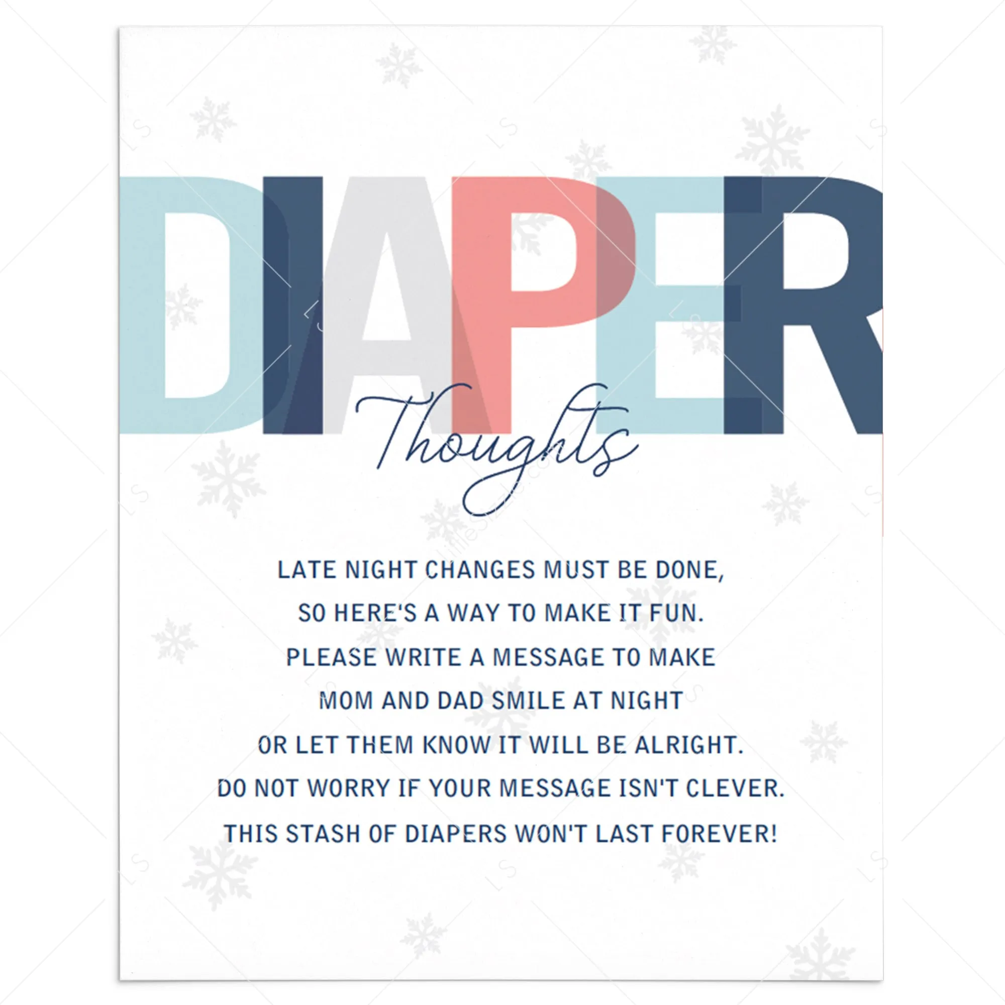 Winter Baby Shower Activity Diaper Thoughts Sign