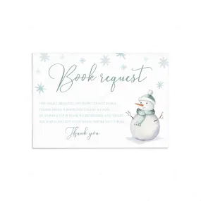 Winter Baby Shower Book Request Card Template with Snowmen