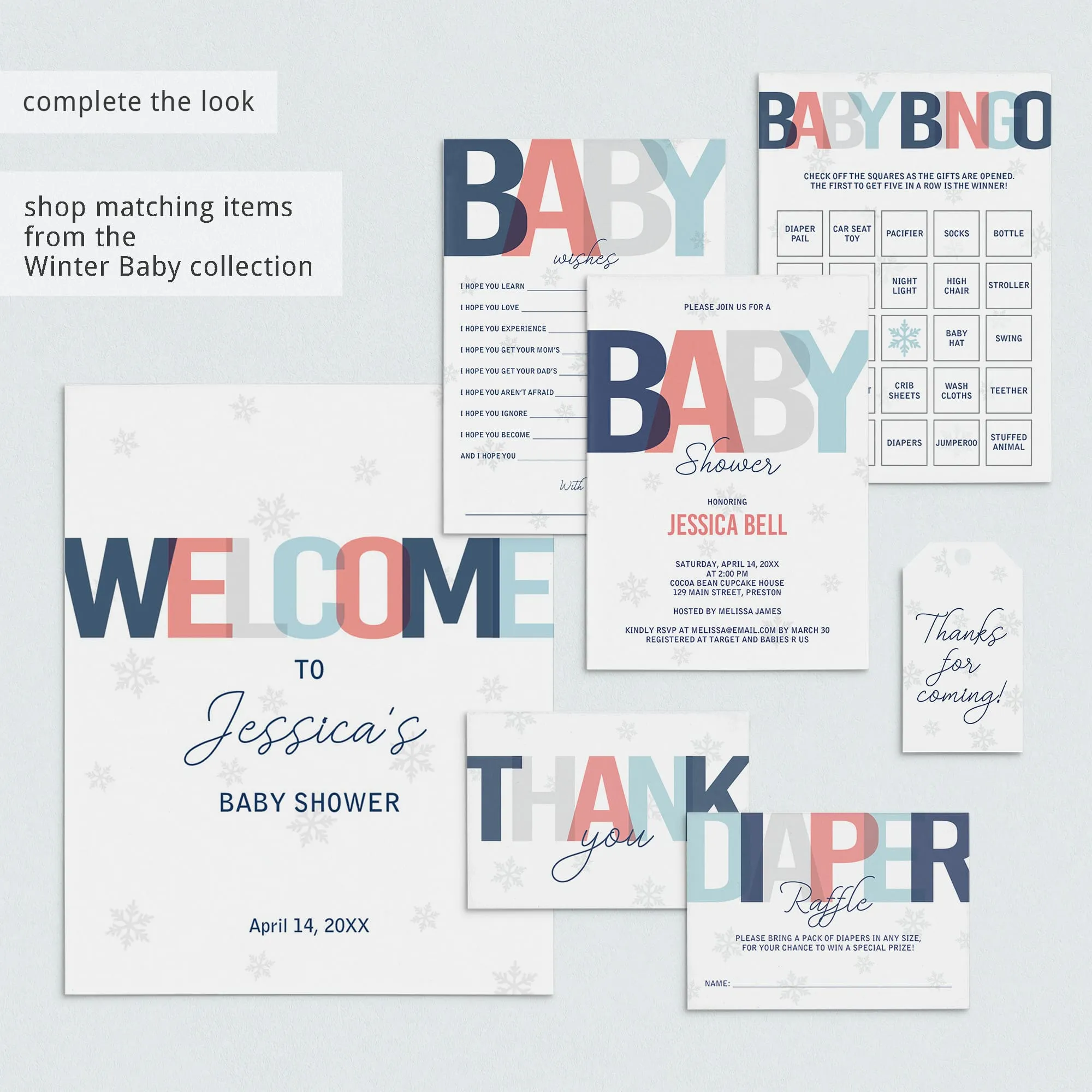 Winter Baby Shower Diaper Raffle Sign Template