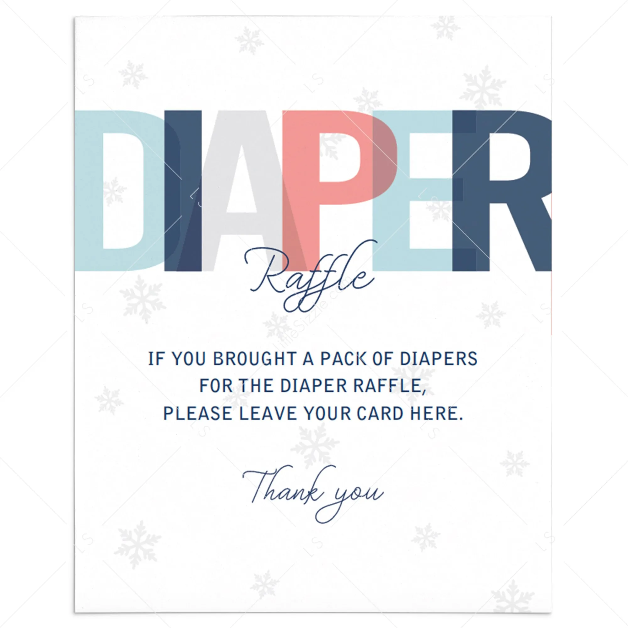 Winter Baby Shower Diaper Raffle Sign Template