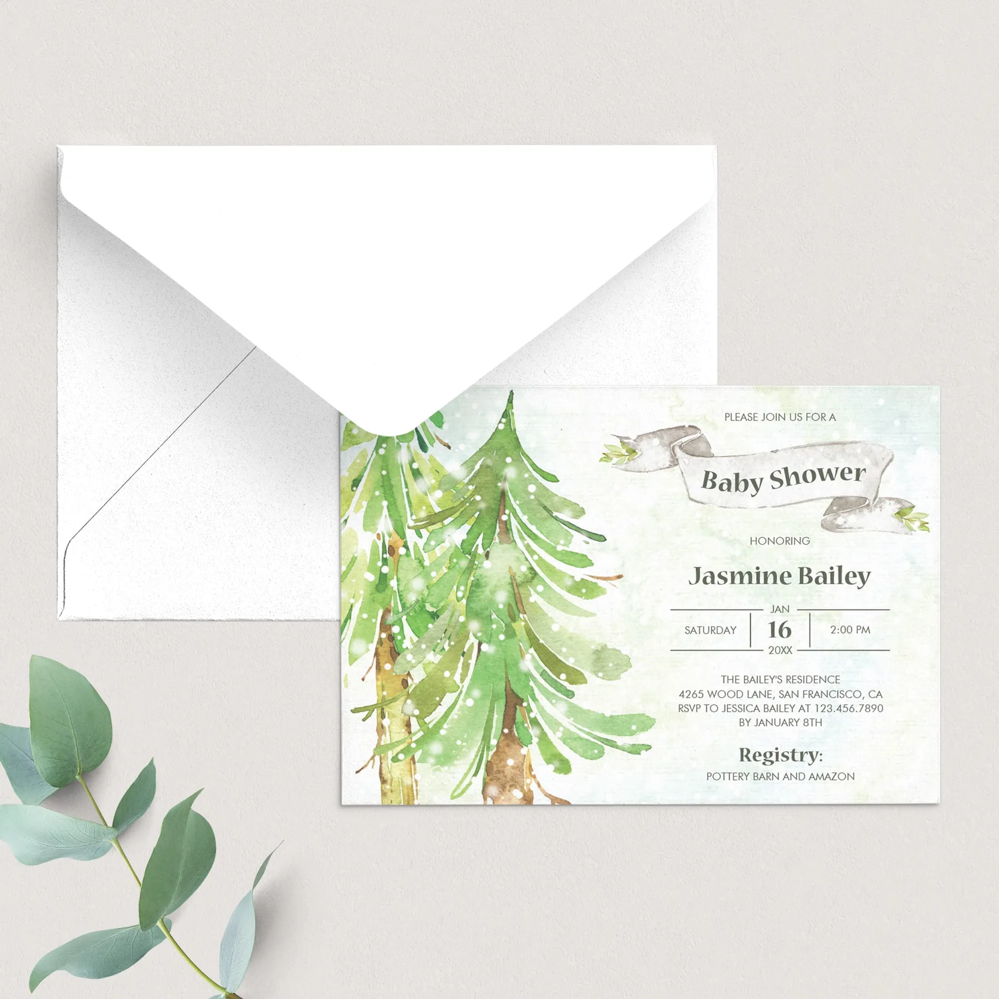 Winter Forest Baby Shower Invitation Gender Neutral