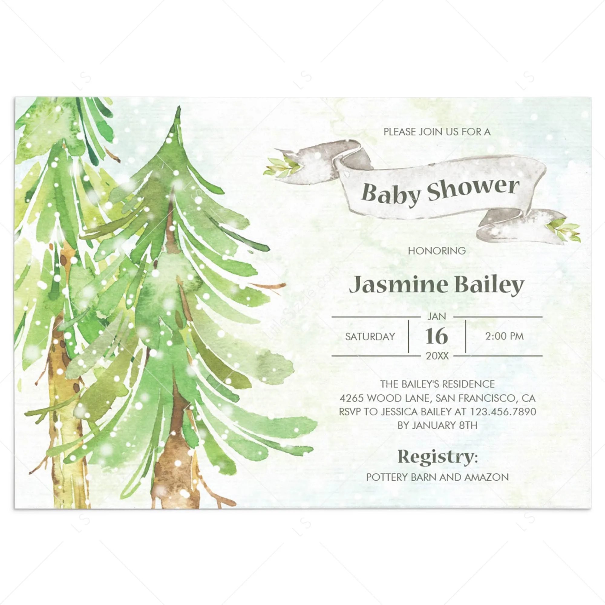 Winter Forest Baby Shower Invitation Gender Neutral