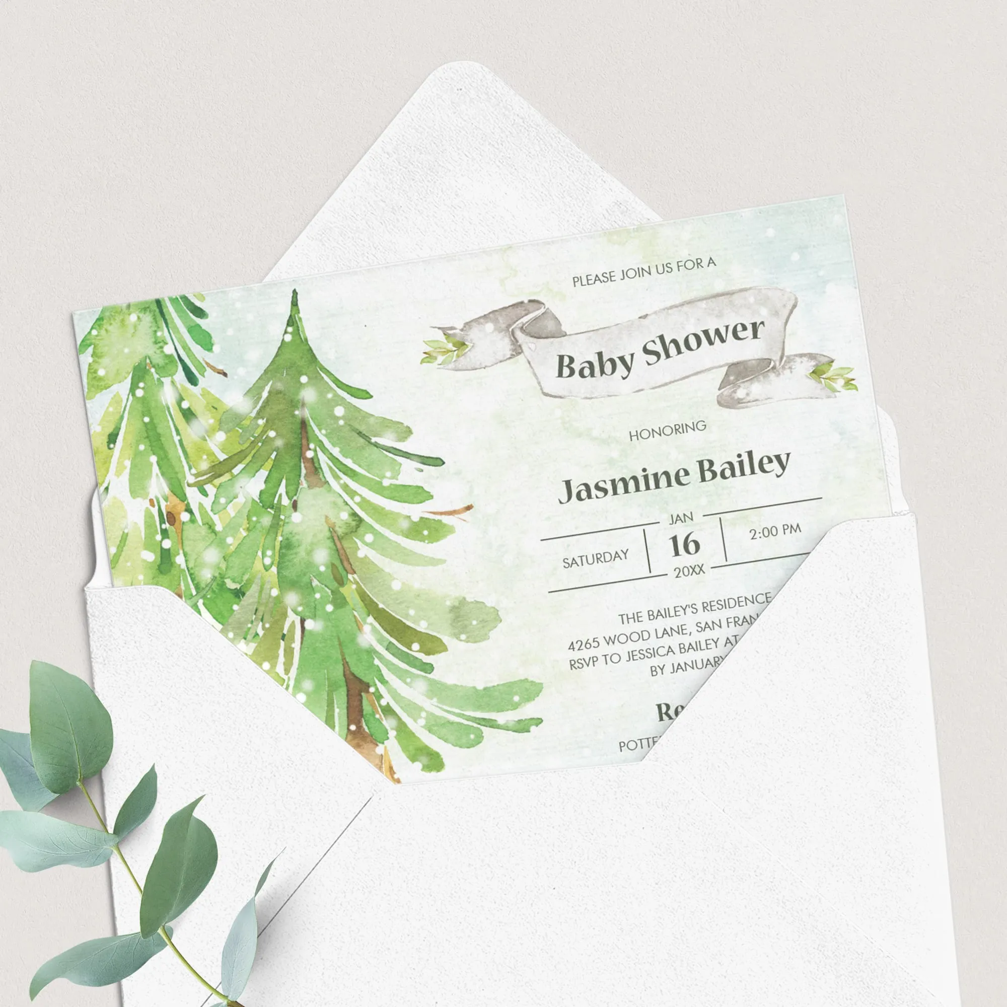 Winter Forest Baby Shower Invitation Gender Neutral