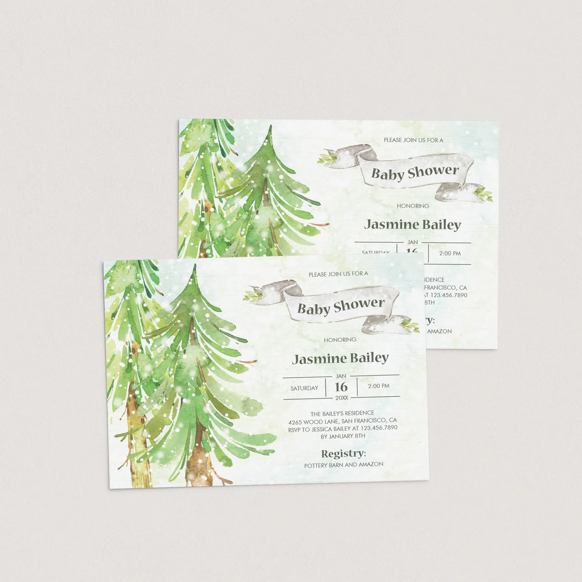 Winter Forest Baby Shower Invitation Gender Neutral