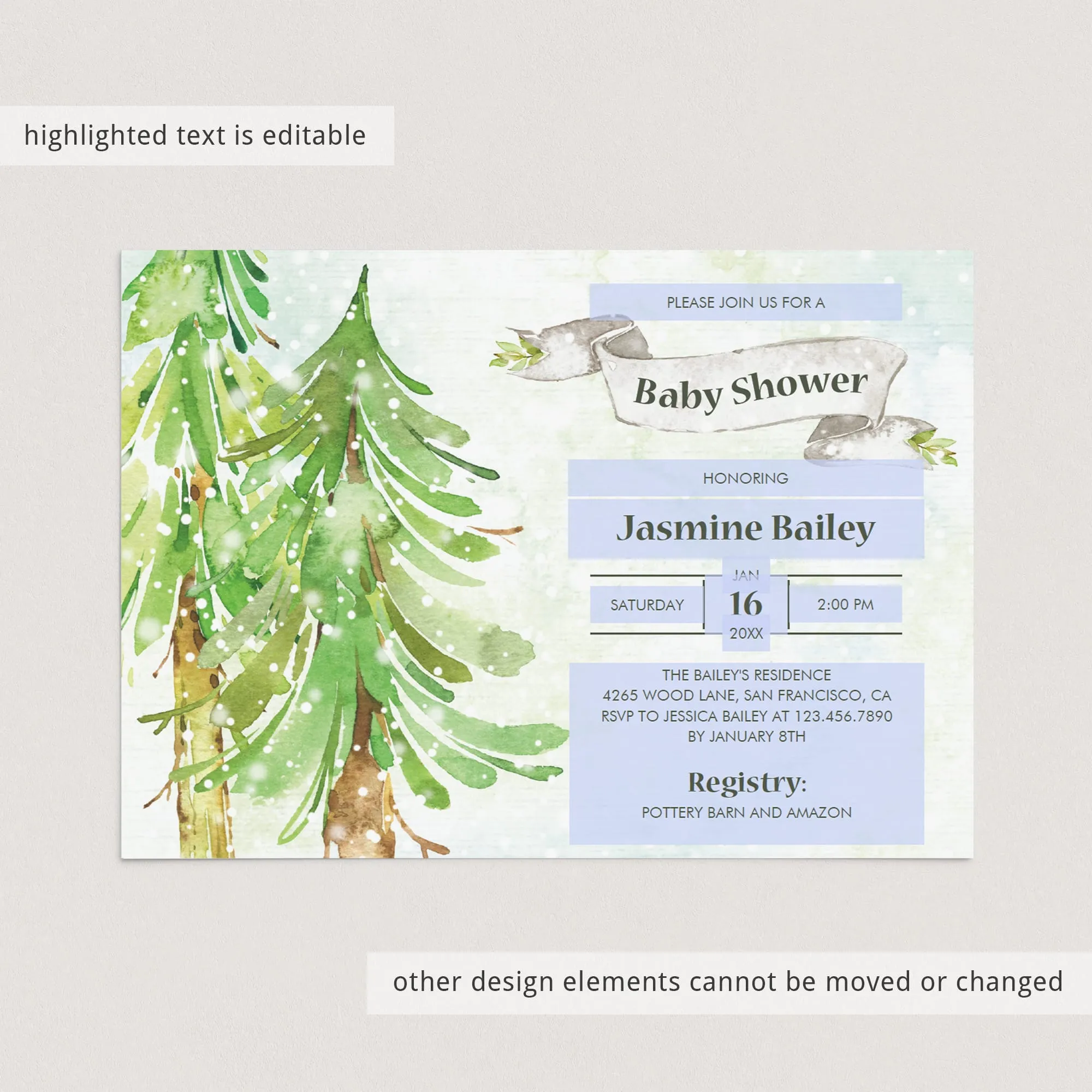 Winter Forest Baby Shower Invitation Gender Neutral