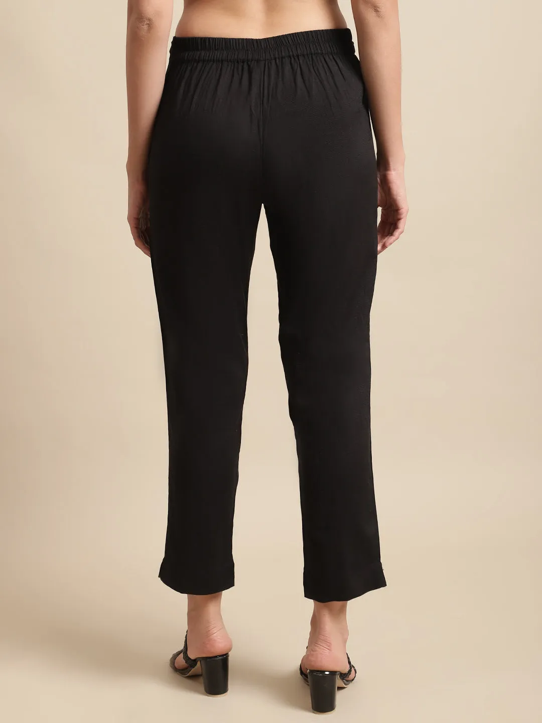 Women's Black Flat Front Mid rise Pants