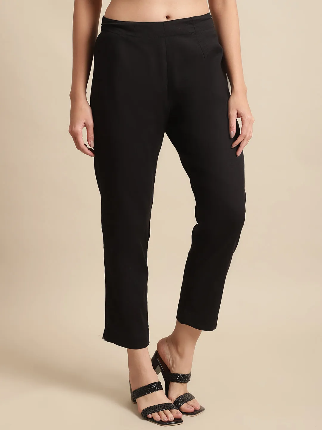 Women's Black Flat Front Mid rise Pants