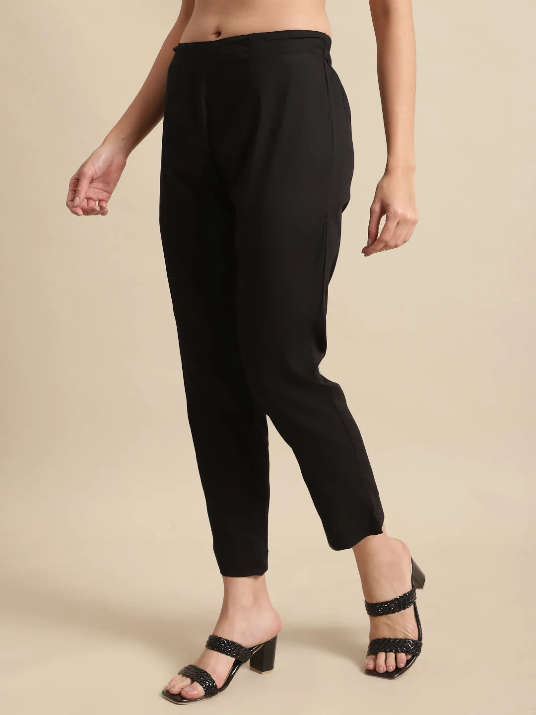 Women's Black Flat Front Mid rise Pants