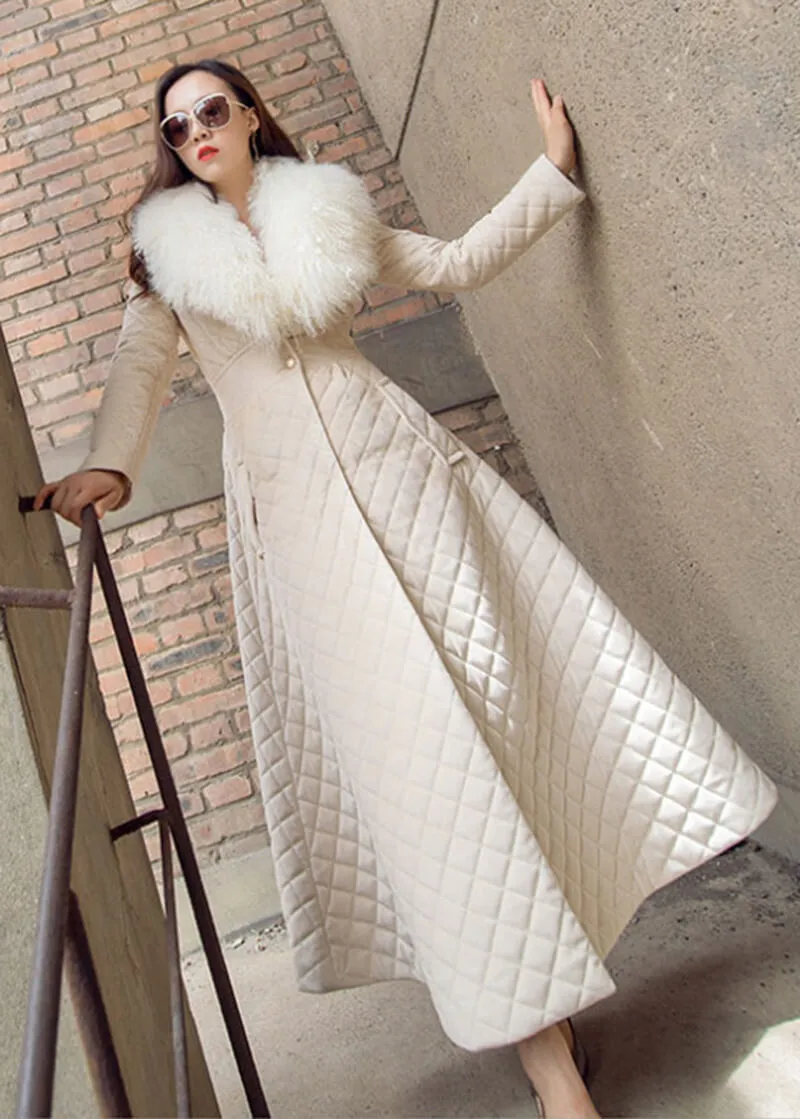 Wool Fur Collar Fit & Flare Puffy Long Coat