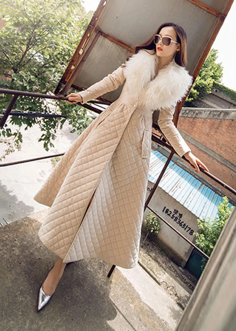 Wool Fur Collar Fit & Flare Puffy Long Coat