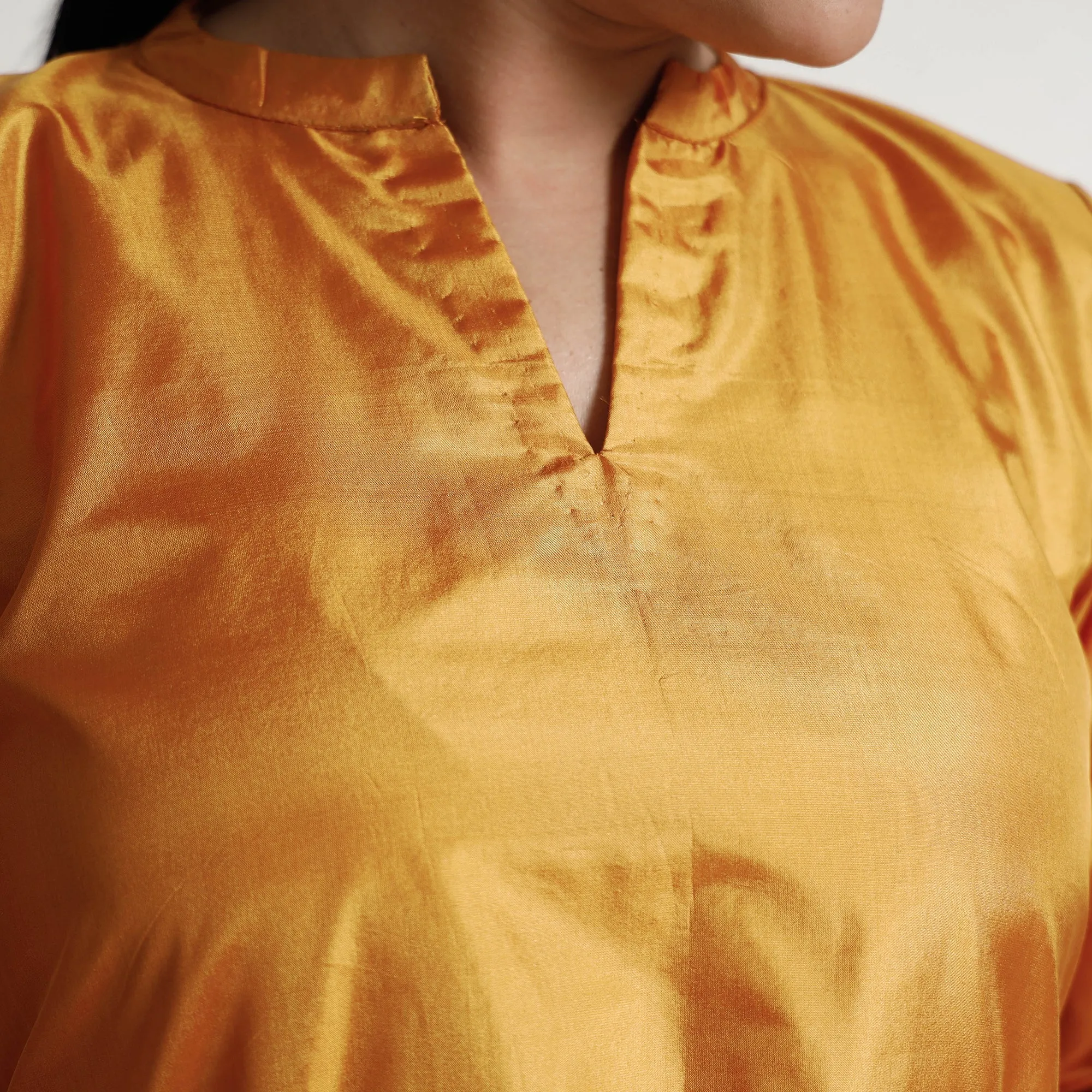 Yellow - Plain Pure Silk Straight Kurta