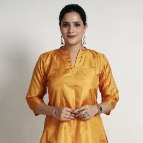 Yellow - Plain Pure Silk Straight Kurta