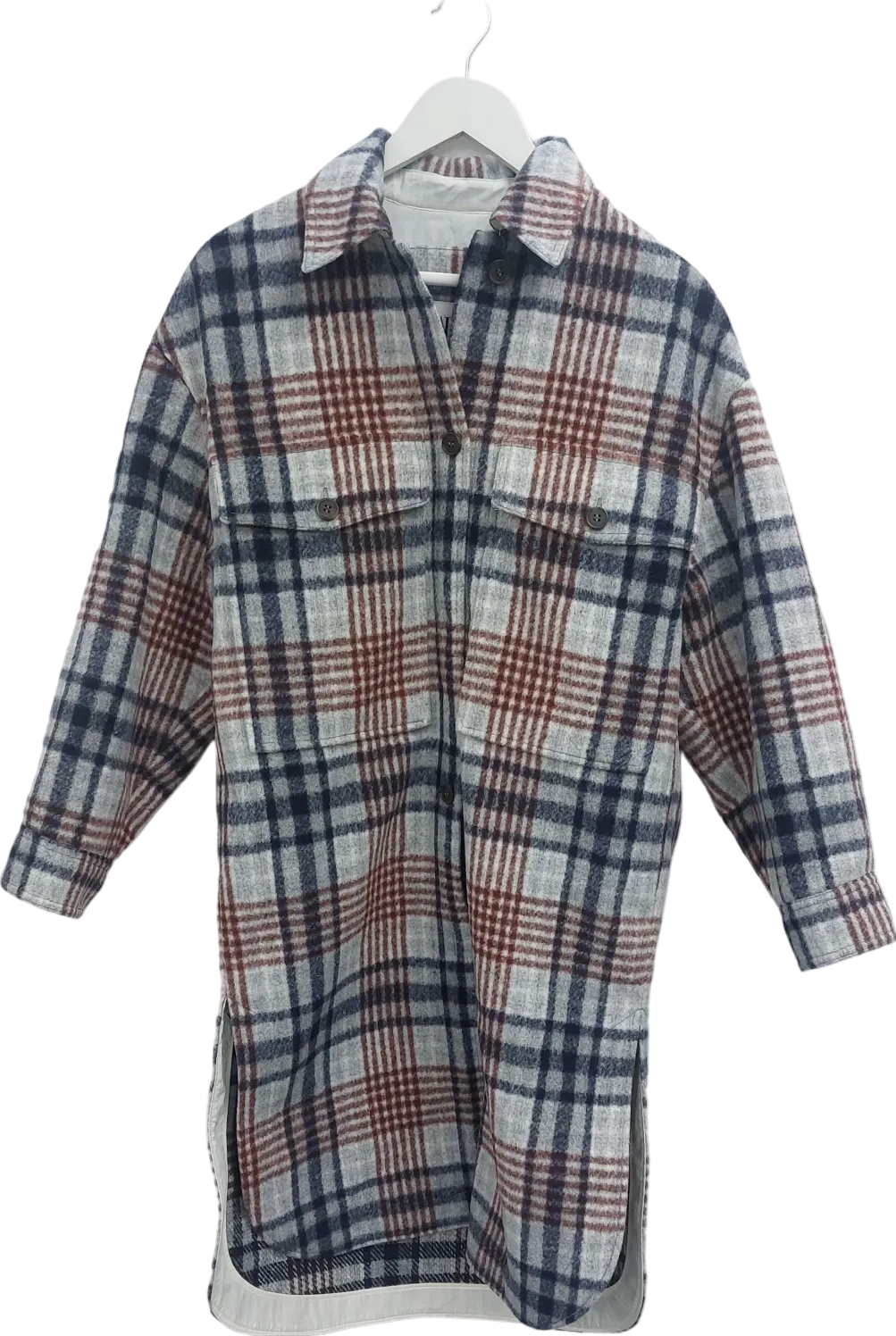 ZARA Brown Longline Checked Shirt Dress UK XS