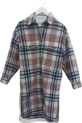 ZARA Brown Longline Checked Shirt Dress UK XS