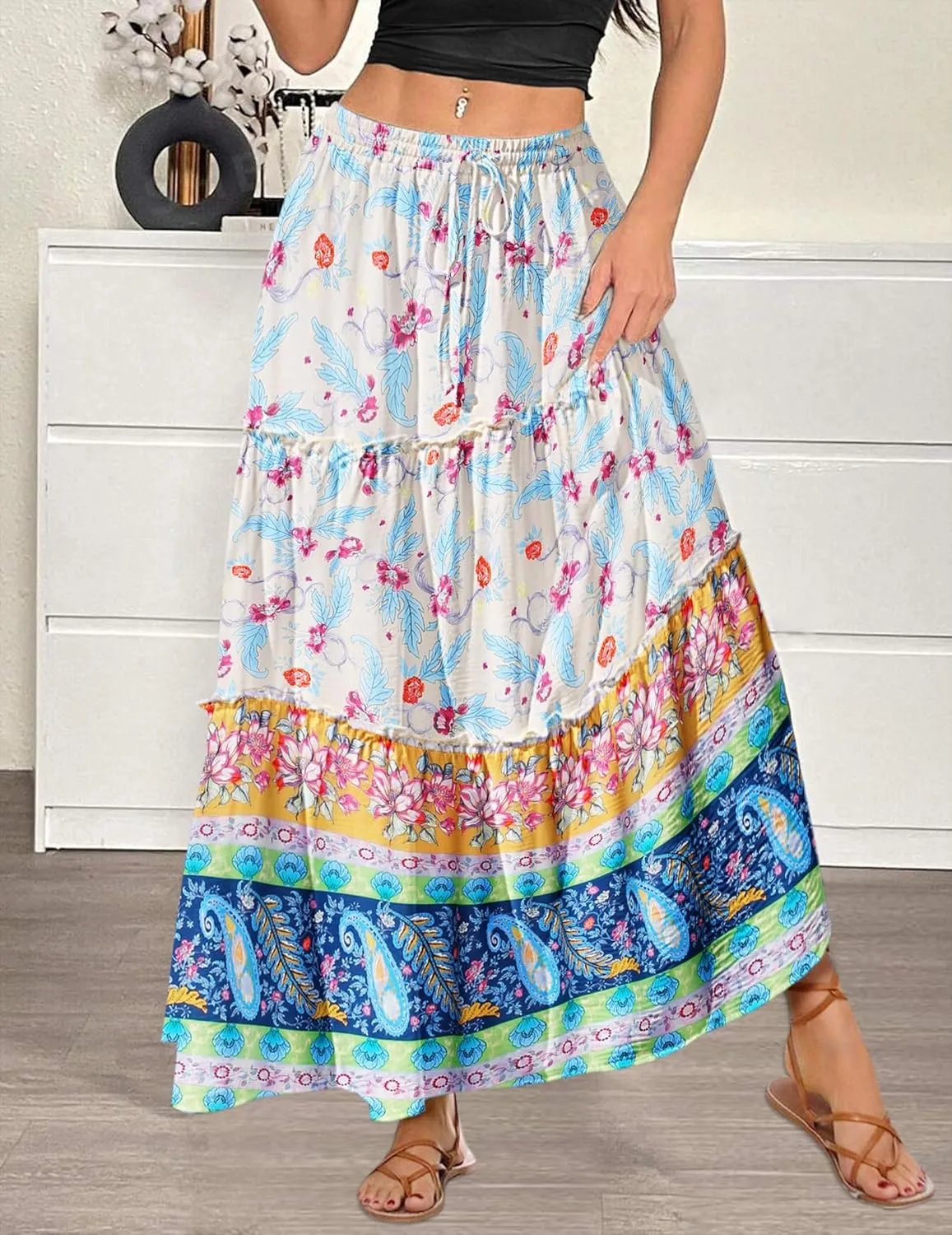 Zeagoo Womens Casual Maxi Skirts High Waist Boho Skirts