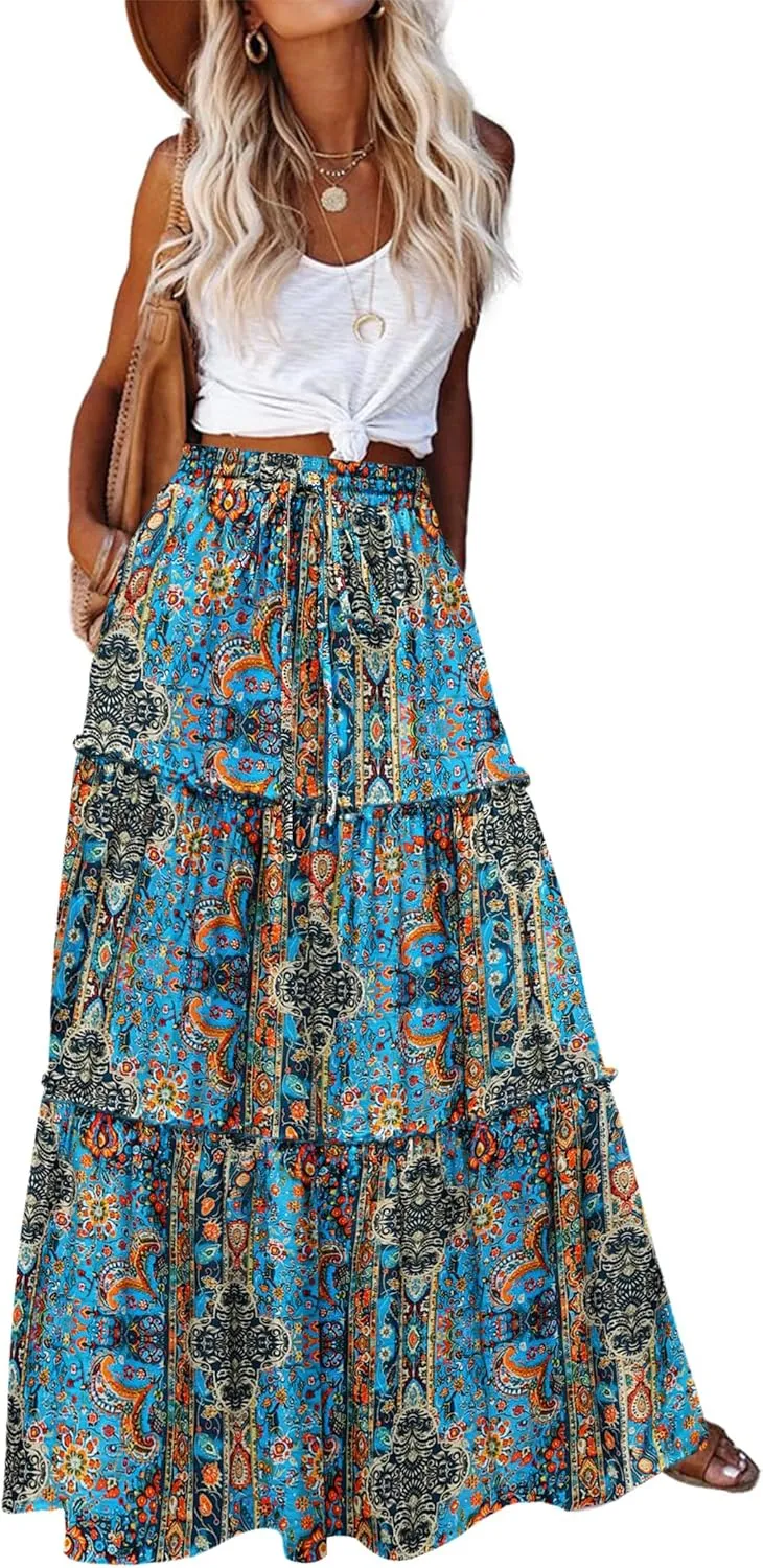 Zeagoo Womens Casual Maxi Skirts High Waist Boho Skirts